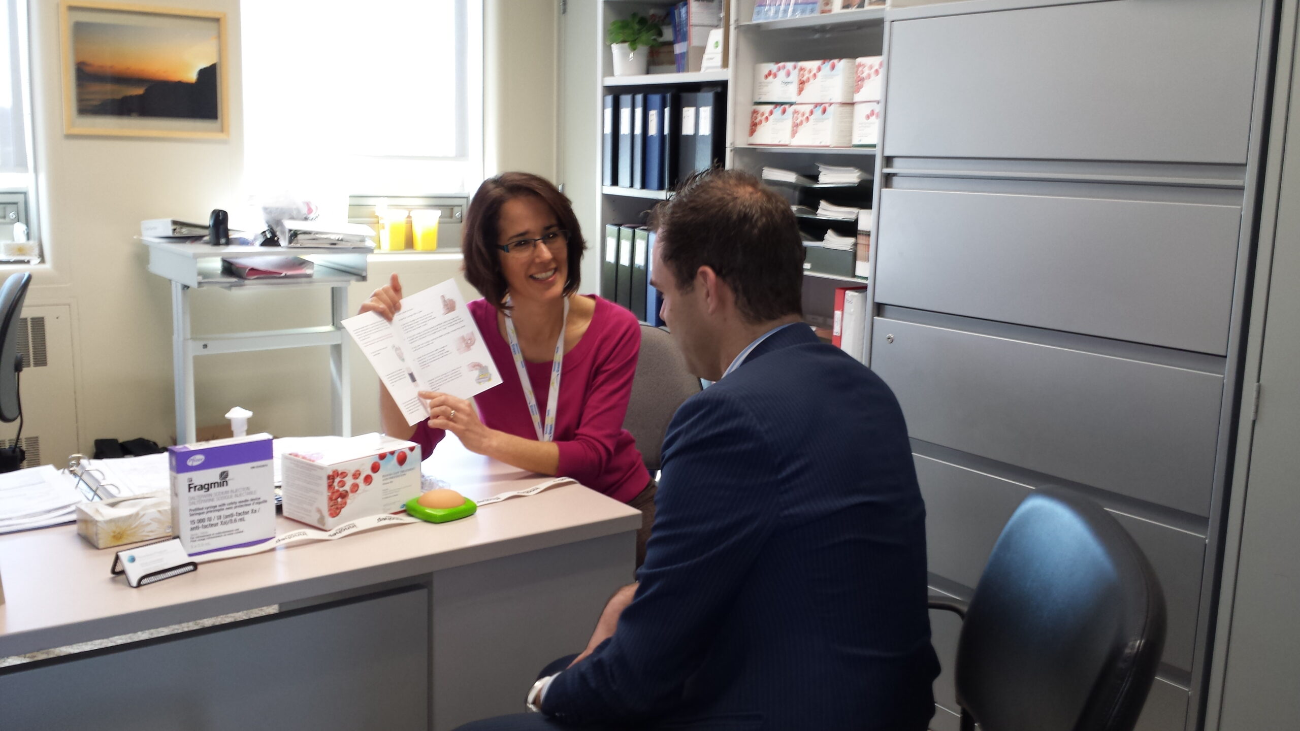 Jill Scott, a nurse at the VGH Thrombosis clinic, educating a patient about thrombosis.